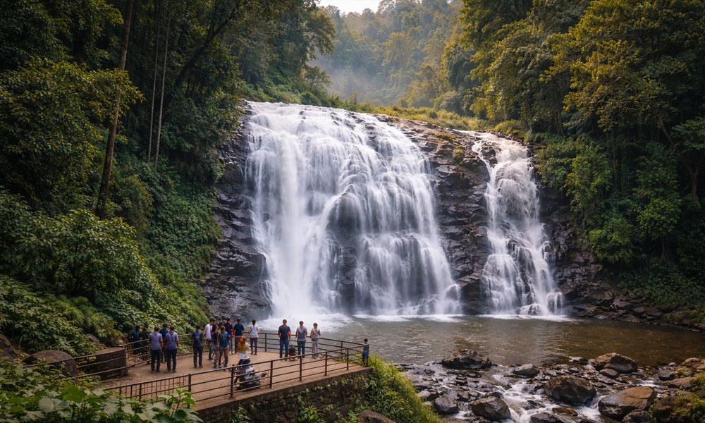 Abbey Falls in Coorg with cascading water surrounded by greenery