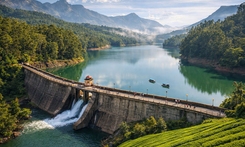 Mattupetty Dam with scenic reservoir views in Munnar