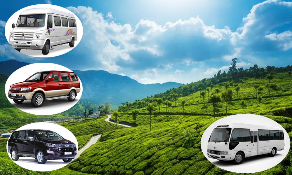 Car driving through scenic tea plantations in Munnar