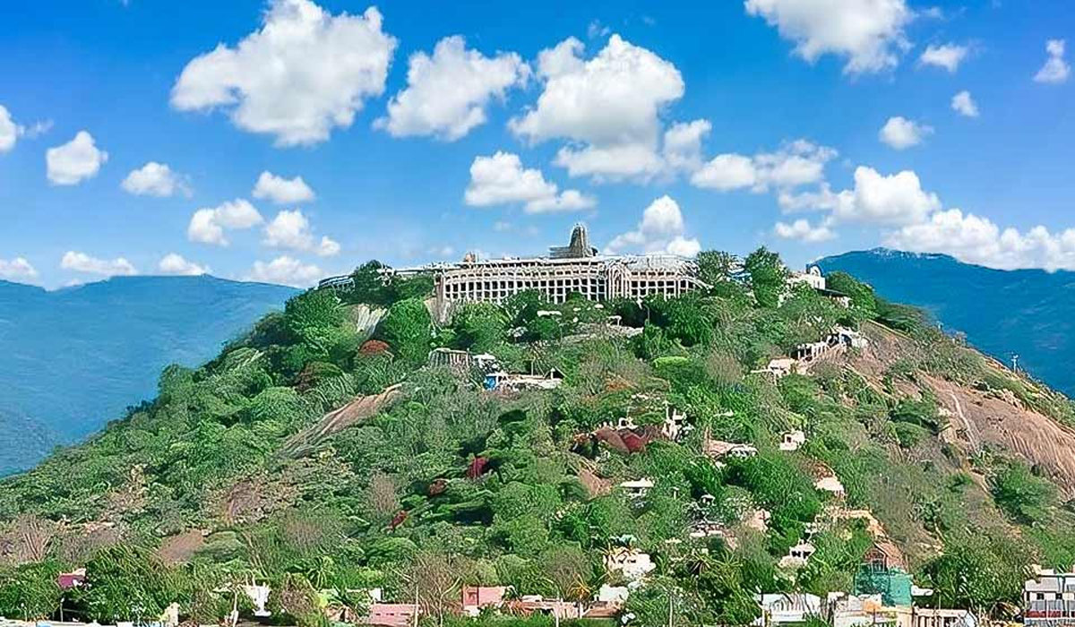 Palani Murugan Temple on hilltop with scenic Western Ghats background