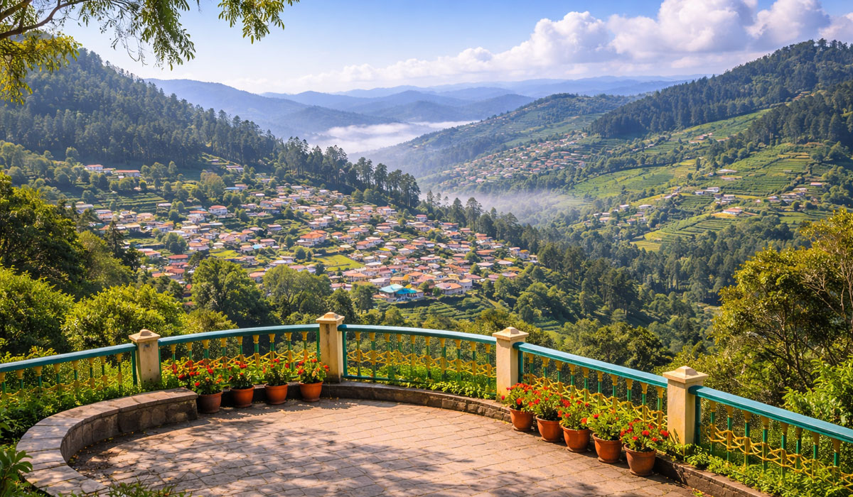 Vast tea plantations stretching across the hills of Valparai